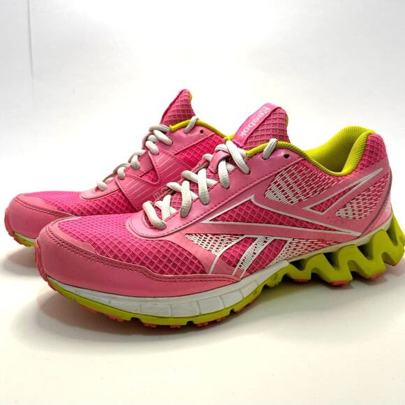 Reebok Running Shoes ZigTech H Strap Pink Yellow Mesh Womens Size 5 Fast Ship - Picture 1 of 7